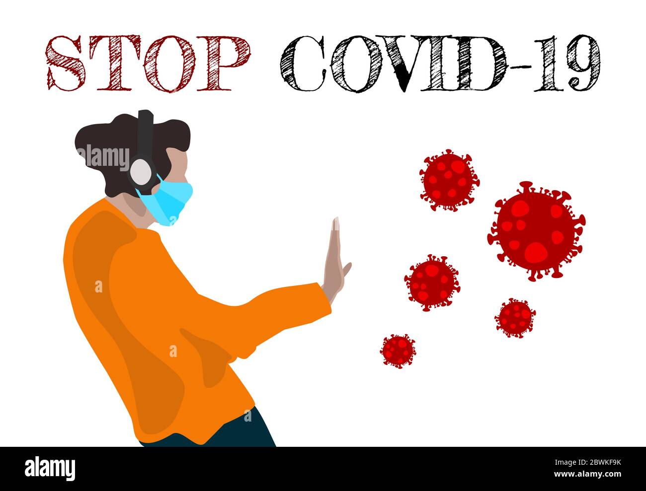 Disegno vettoriale per situazioni pandemiche uomo in maschera arresto corona virus o covid-19 Illustrazione Vettoriale