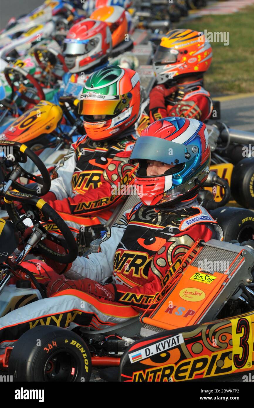 Daniil Kvyat, visto qui nella sua carriera karting, Kvyat, è un pilota russo di Formula uno che attualmente guida per la scuderia AlphaTauri. Foto Stock