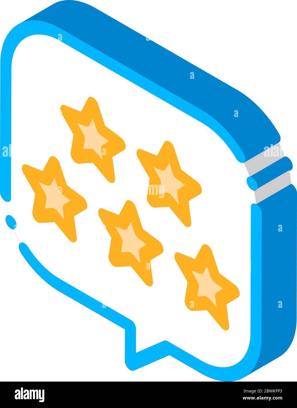 Cinque stelle in riquadro di testo immagine vettoriale con icona isometrica Illustrazione Vettoriale