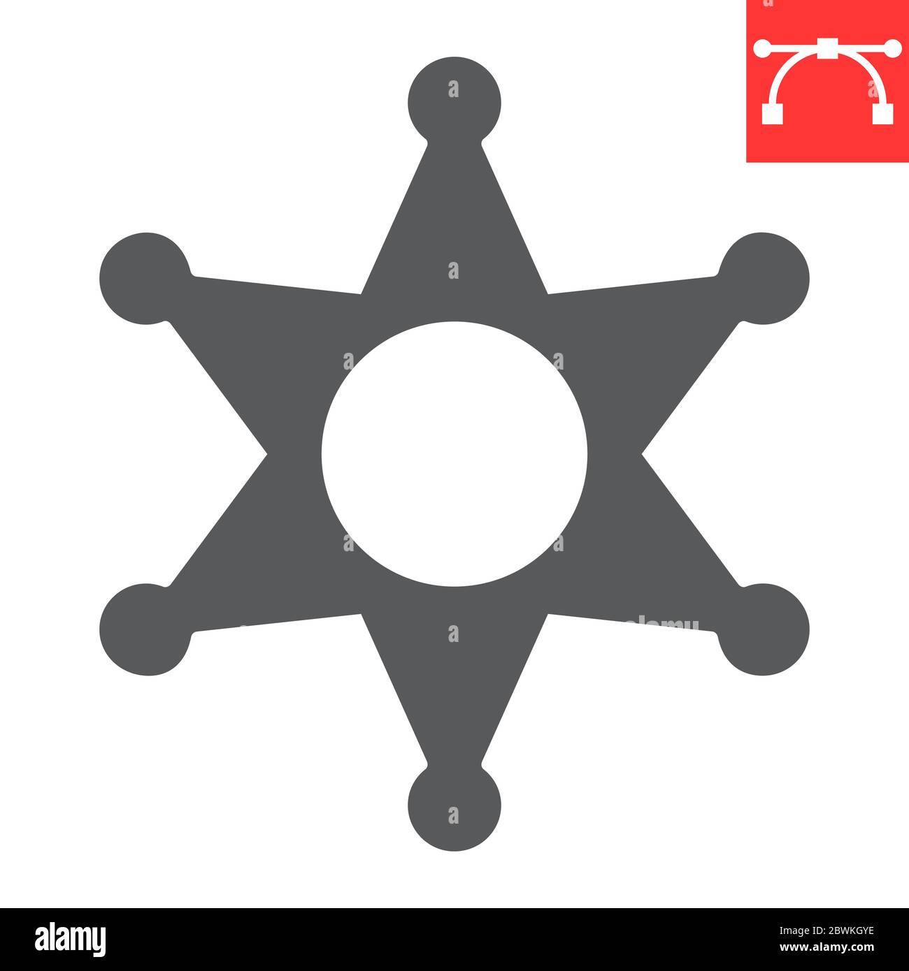 Icona di glifo stella sceriffo, USA e giustizia, grafica vettoriale segno stella polizia, icona tratto solido modificabile, eps 10. Illustrazione Vettoriale