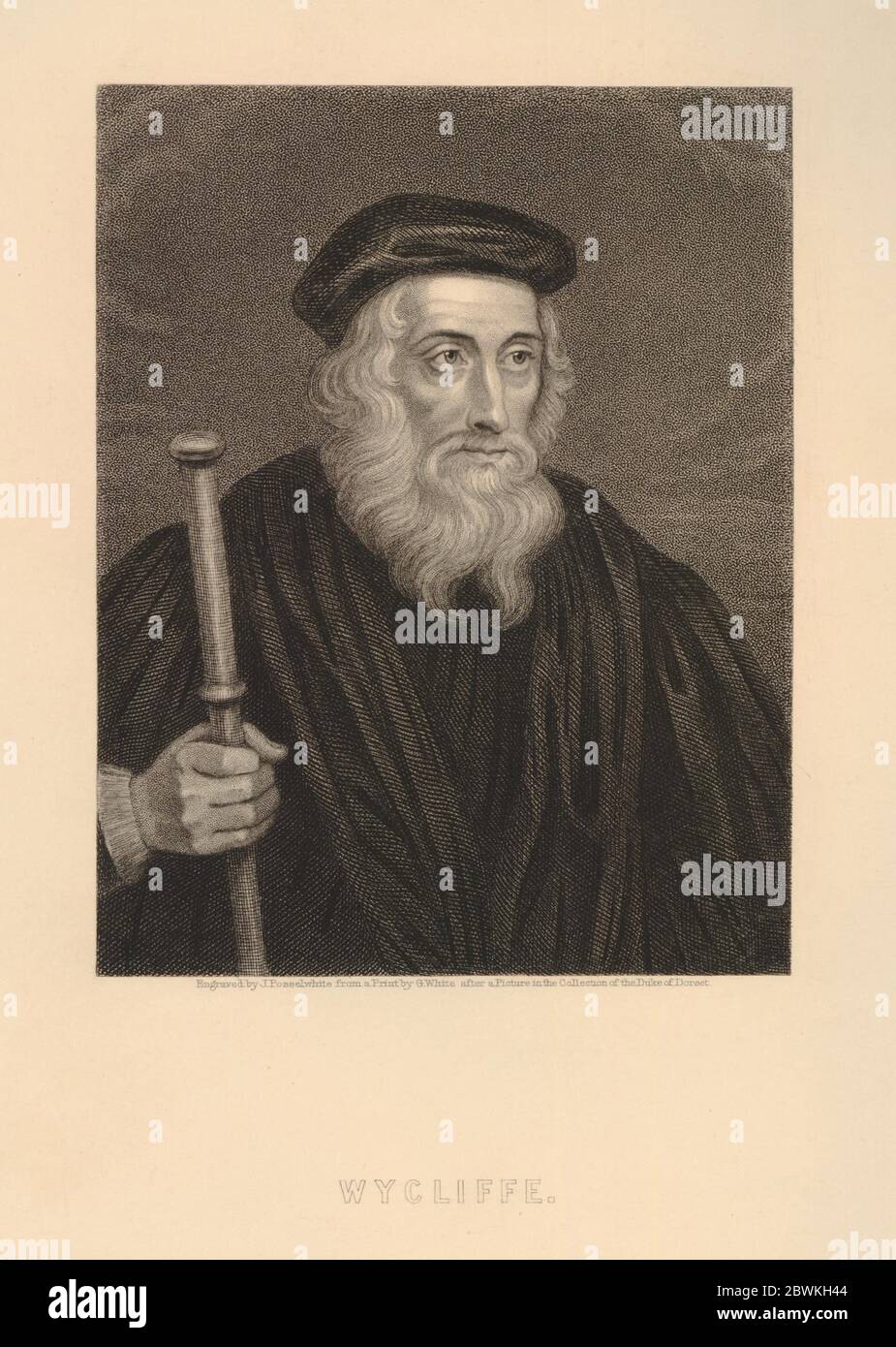 Ritratto di John Wycliffe (c1320-1384), filosofo scolastico inglese, teologo, traduttore biblico, riformatore, Sacerdote, e professore di seminario presso l'Università di Oxford. Foto Stock