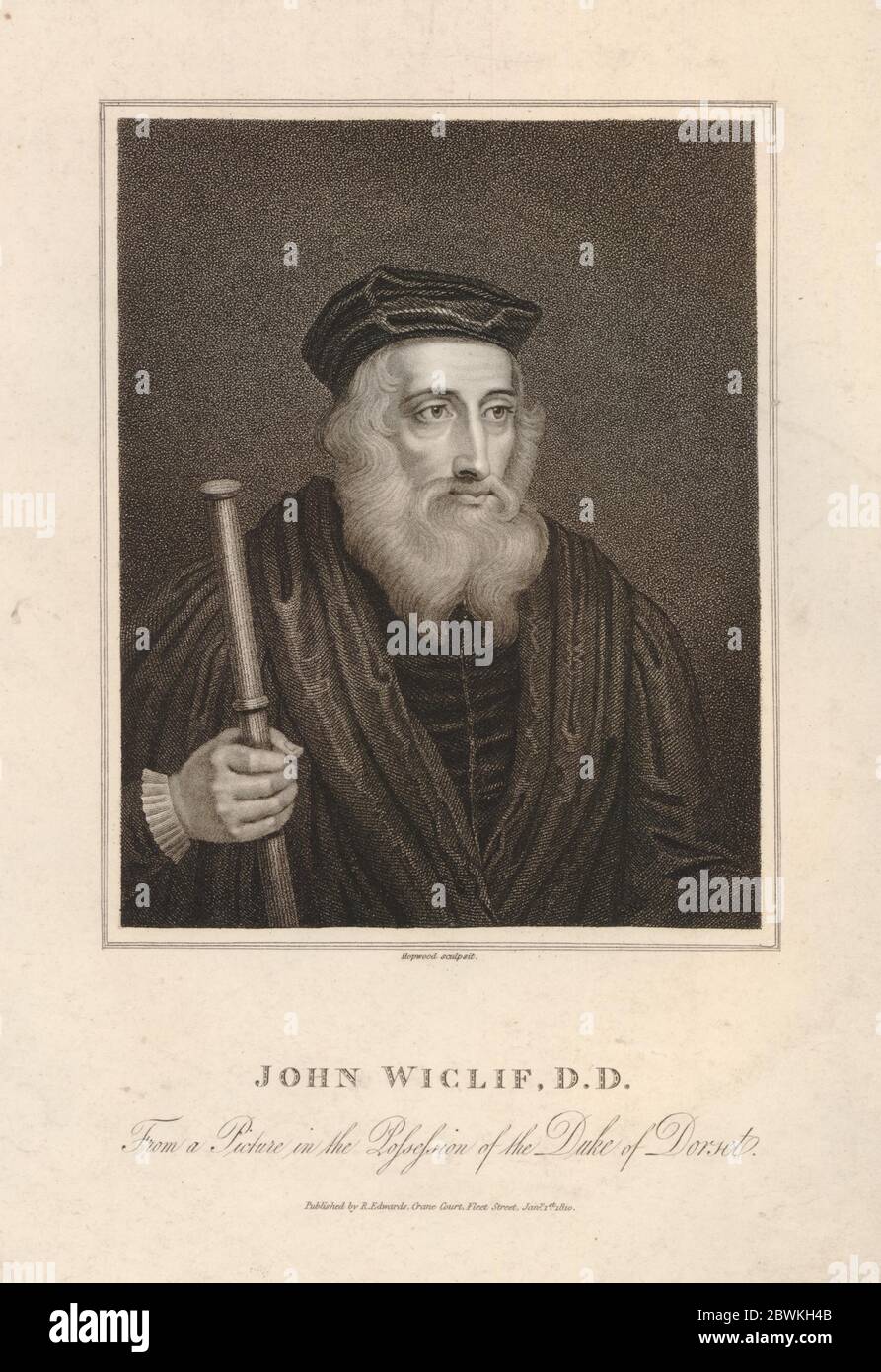 Ritratto di John Wycliffe (c1320-1384), filosofo scolastico inglese, teologo, traduttore biblico, riformatore, Sacerdote, e professore di seminario presso l'Università di Oxford. Foto Stock