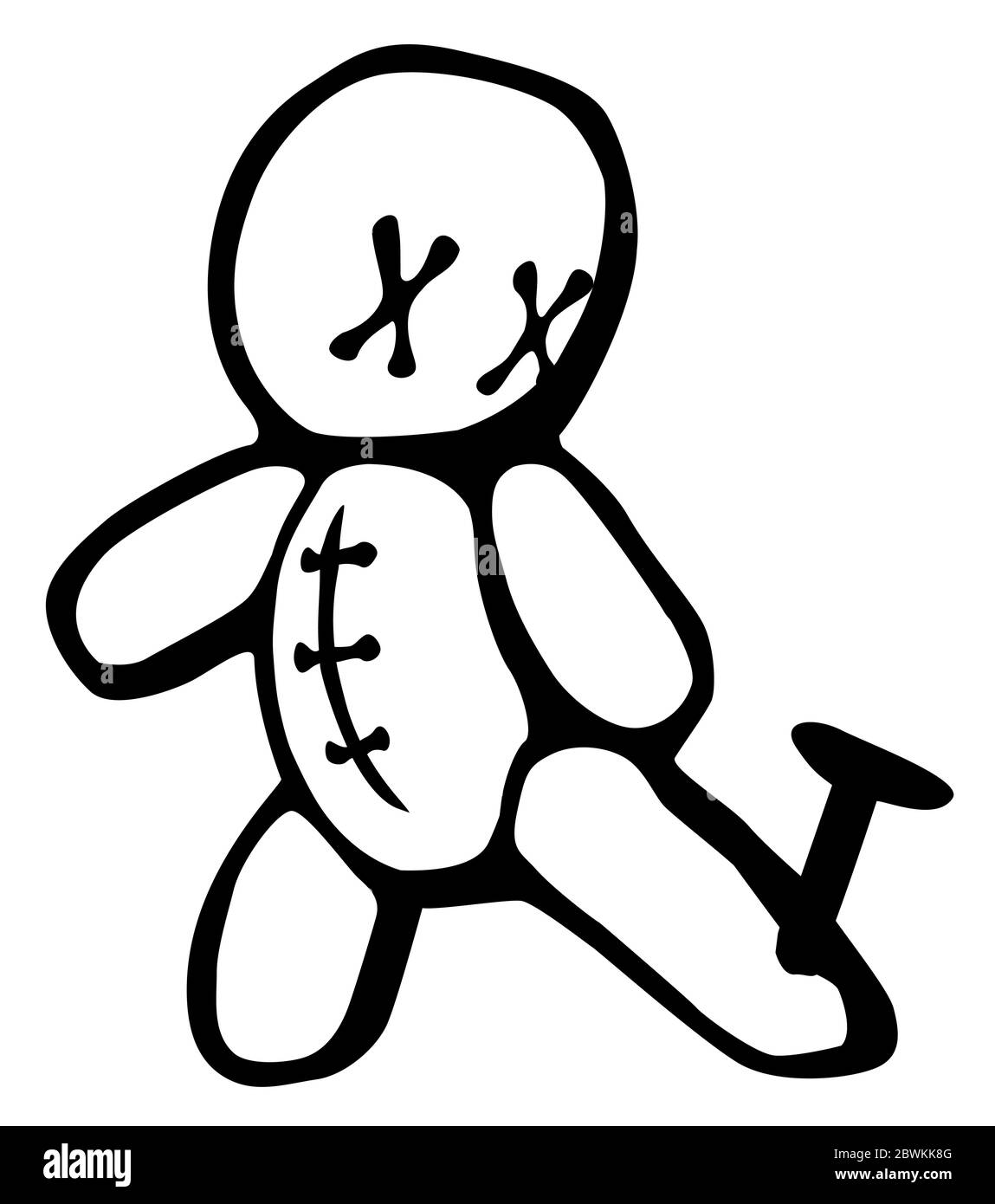 Voodoo bambola piede pined stencil nero, illustrazione vettoriale, orizzontale, isolato Illustrazione Vettoriale