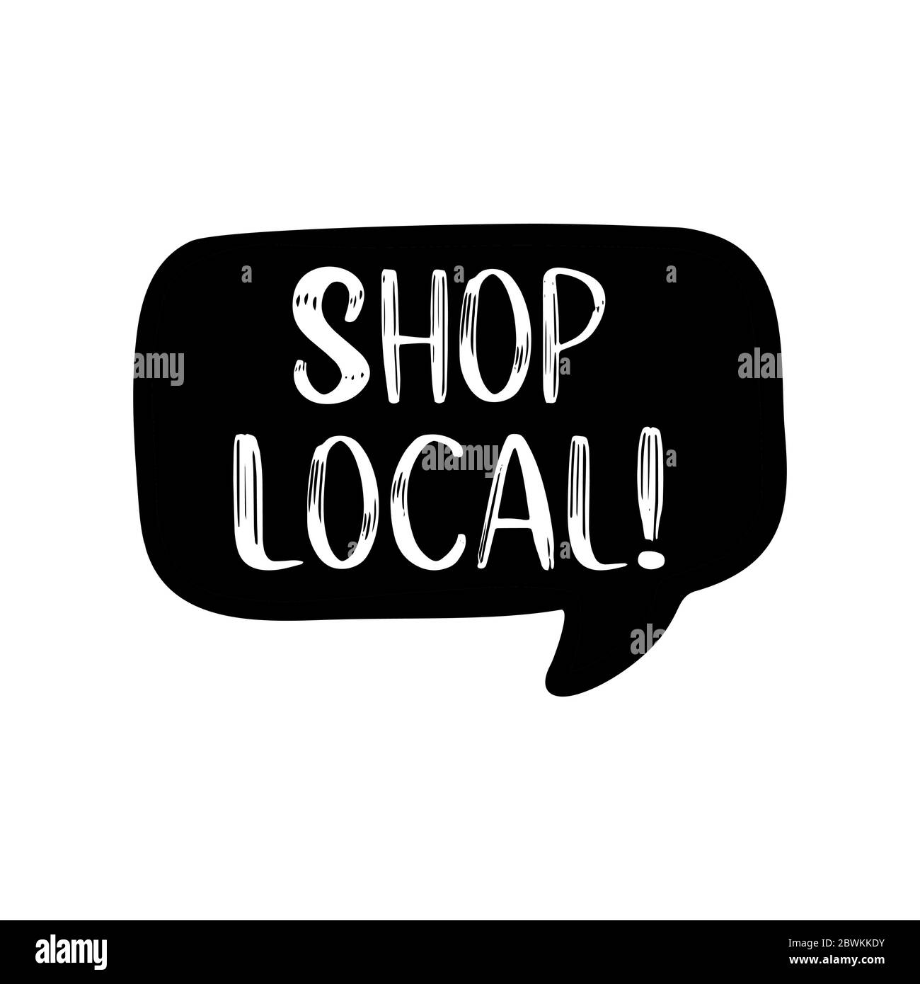 Citazione di Shop Local disegnata a mano. Scritte per banner, intestazione, pubblicità, annuncio. Illustrazione Vettoriale
