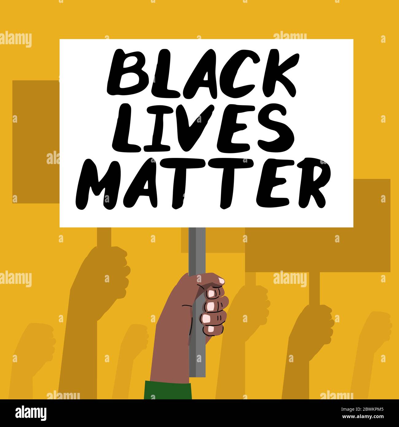 Cartello di protesta con la mano sollevata sul diritto umano del popolo nero Illustrazione Vettoriale