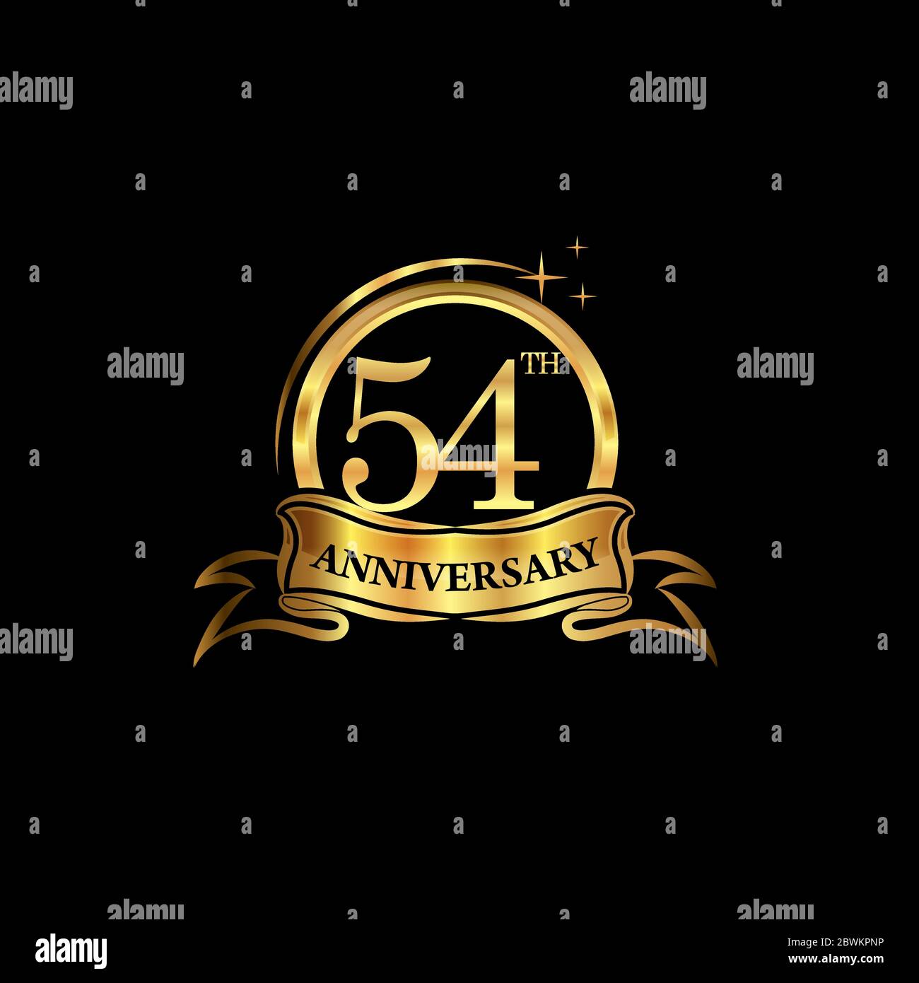 54th anniversario design logotipo colore oro con anello e nastro d'oro per la celebrazione anniversario. EPS10 Illustrazione Vettoriale