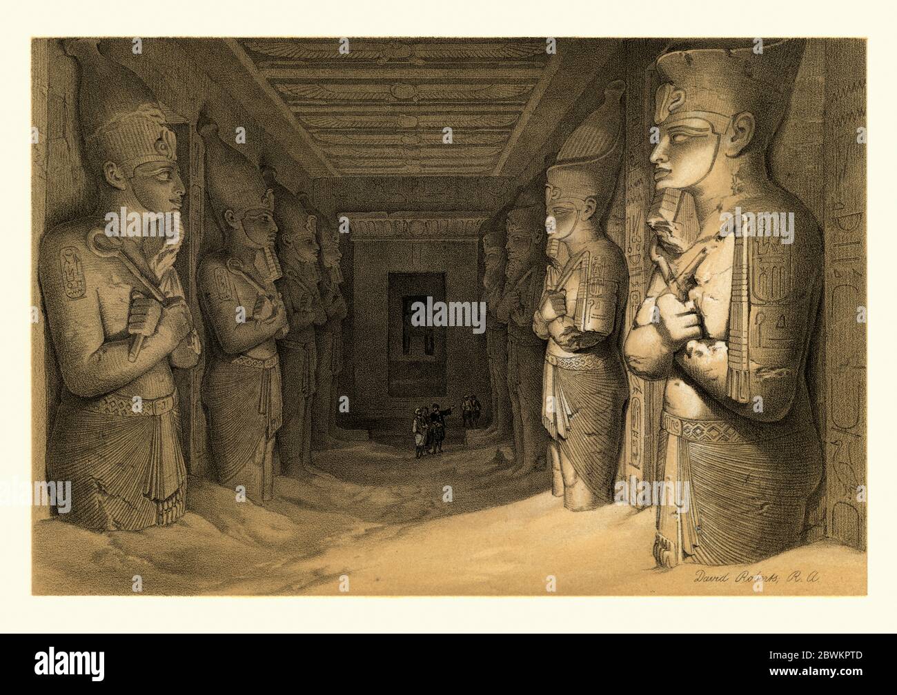 Interno del Grande Tempio di Abu Simbel, di David Roberts. 19 ° secolo. I templi di Abu Simbel sono due enormi templi in roccia ad Abu Simbel, una villa Foto Stock