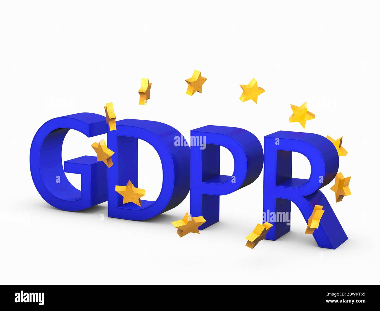 GDPR 3D Concept isolato su bianco con globo e stelle ue dorate Foto Stock
