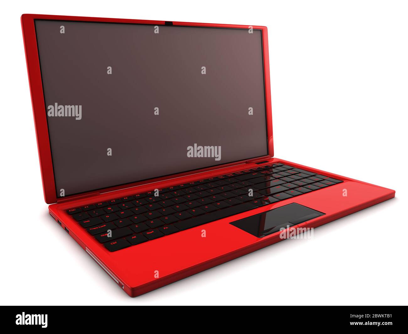 Un rendering 3D di un notebook rosso isolato su bianco Foto Stock