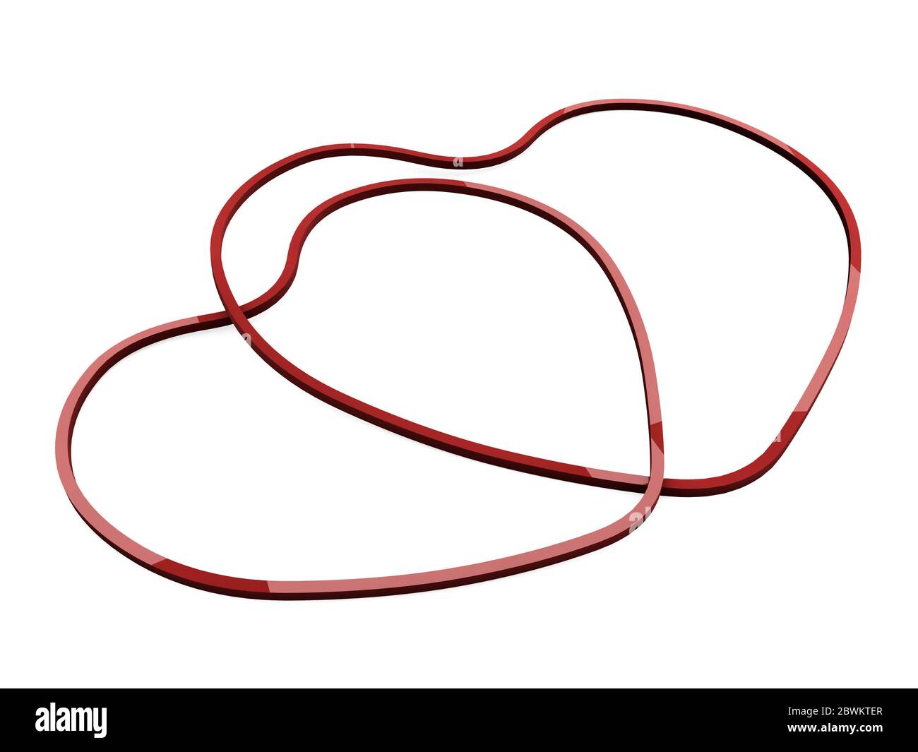 Due forme cardiache collegate in una. Concetti di amore 3D Foto Stock