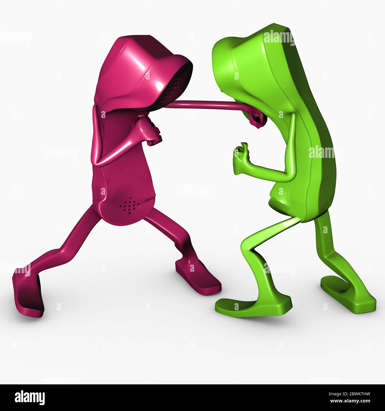 3D isolato carattere boxing concetto concorrenza telefono telco attacco aggregation Foto Stock