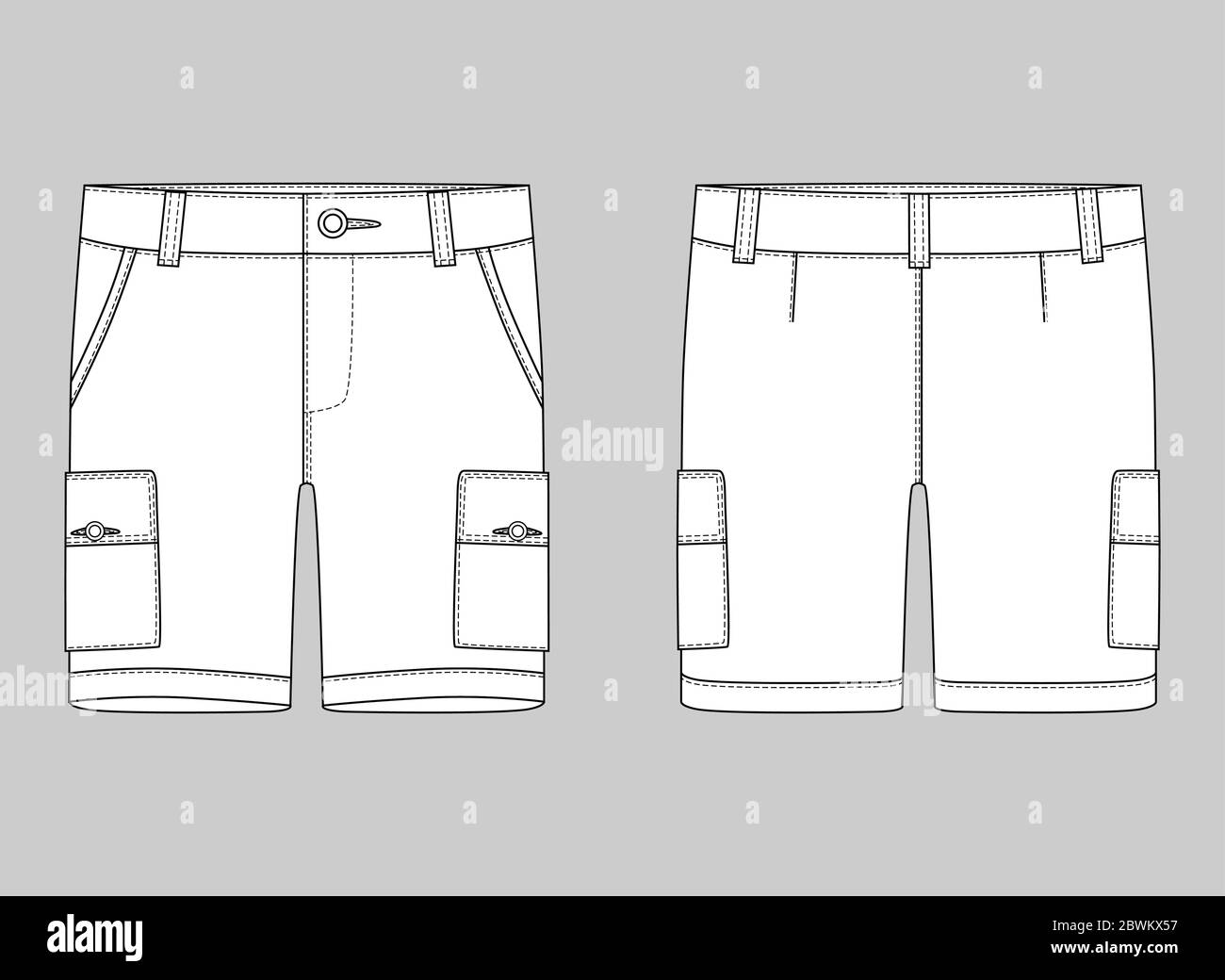 Disegno tecnico Shorts cargo modello di design pantaloni. Pantaloni Cargo.  Illustrazione vettoriale di moda su sfondo grigio Immagine e Vettoriale -  Alamy