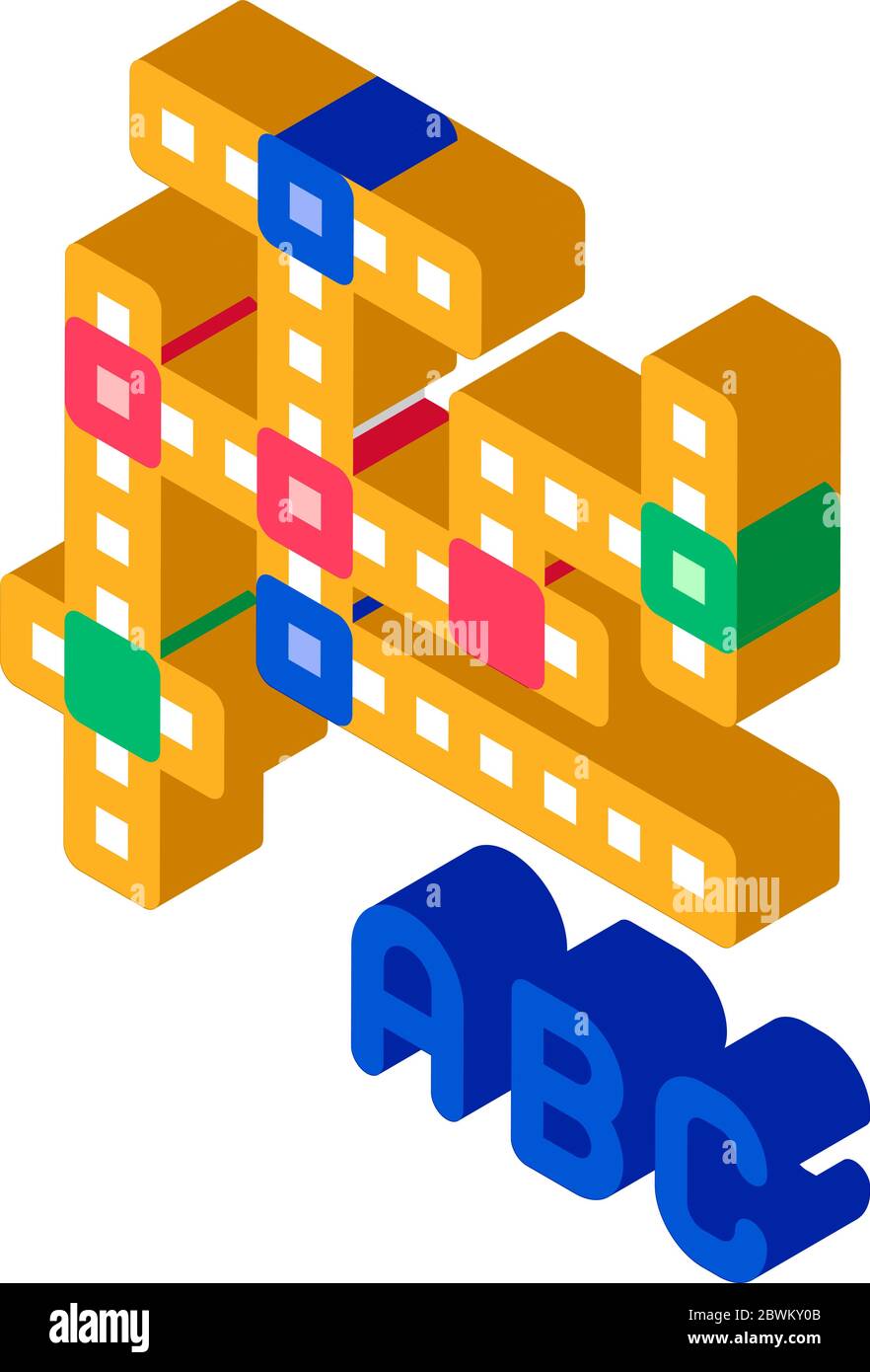 Gioco interattivo per bambini Crossword icona isometrica illustrazione vettoriale Illustrazione Vettoriale