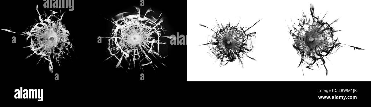 Collage astratto con struttura della finestra incrinata. Finestra rotta, concetto di design, crepe bianche e nere. Foto Stock