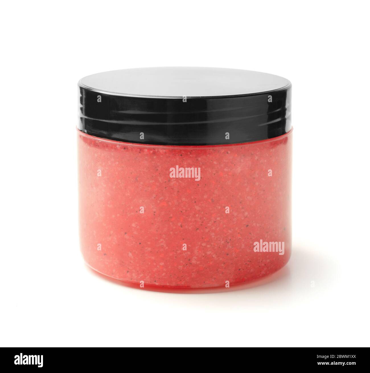 Vaso di scrub rosso isolato su sfondo bianco Foto Stock