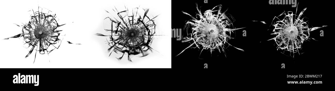 Collage astratto con struttura della finestra incrinata. Finestra rotta, concetto di design, crepe bianche e nere. Foto Stock