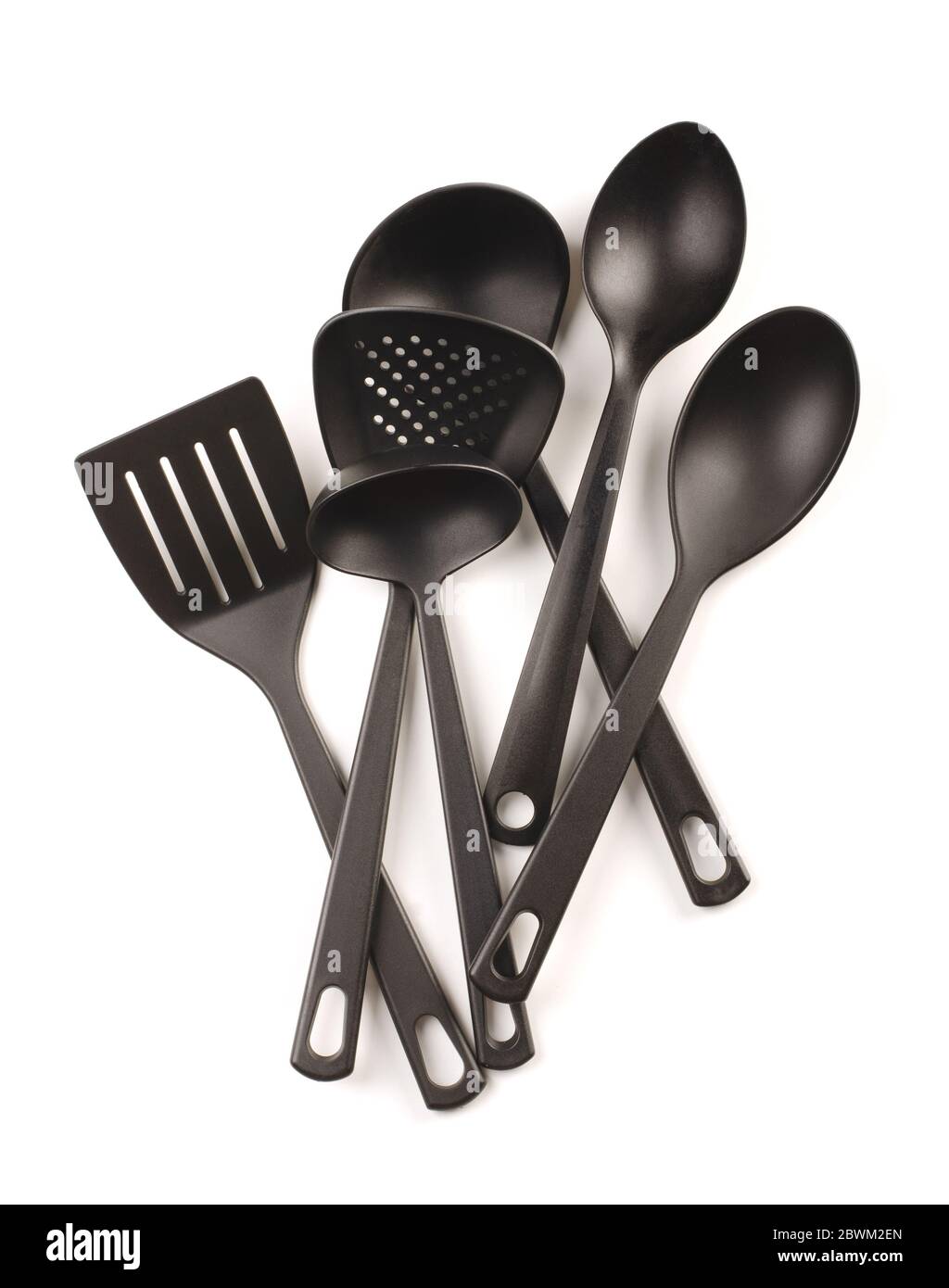 Set di accessori per la cucina. Utensili per cucinare isolati su sfondo bianco Foto Stock