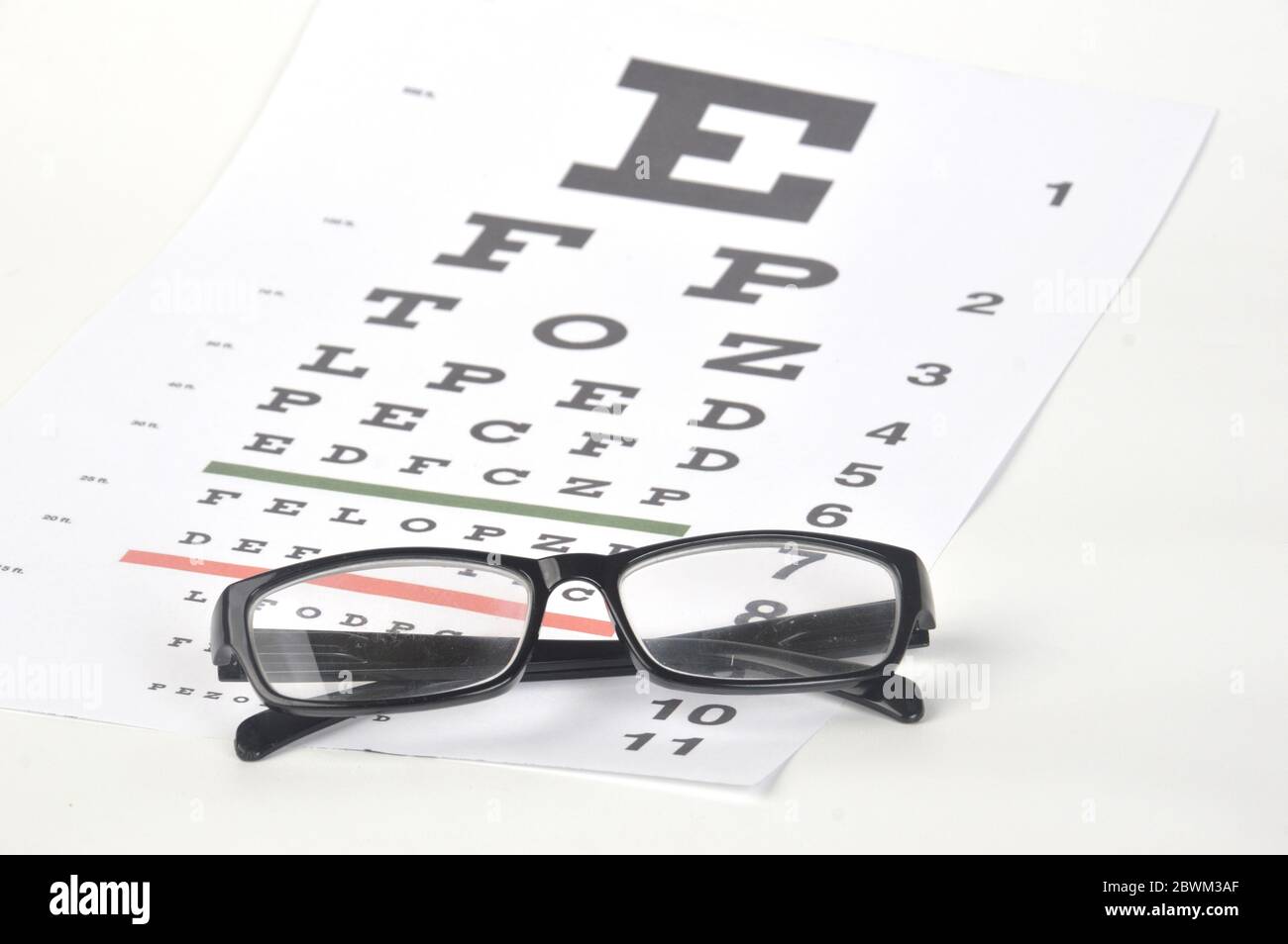 Occhiali sulla visita oculistica sfondo grafico close up Foto stock - Alamy