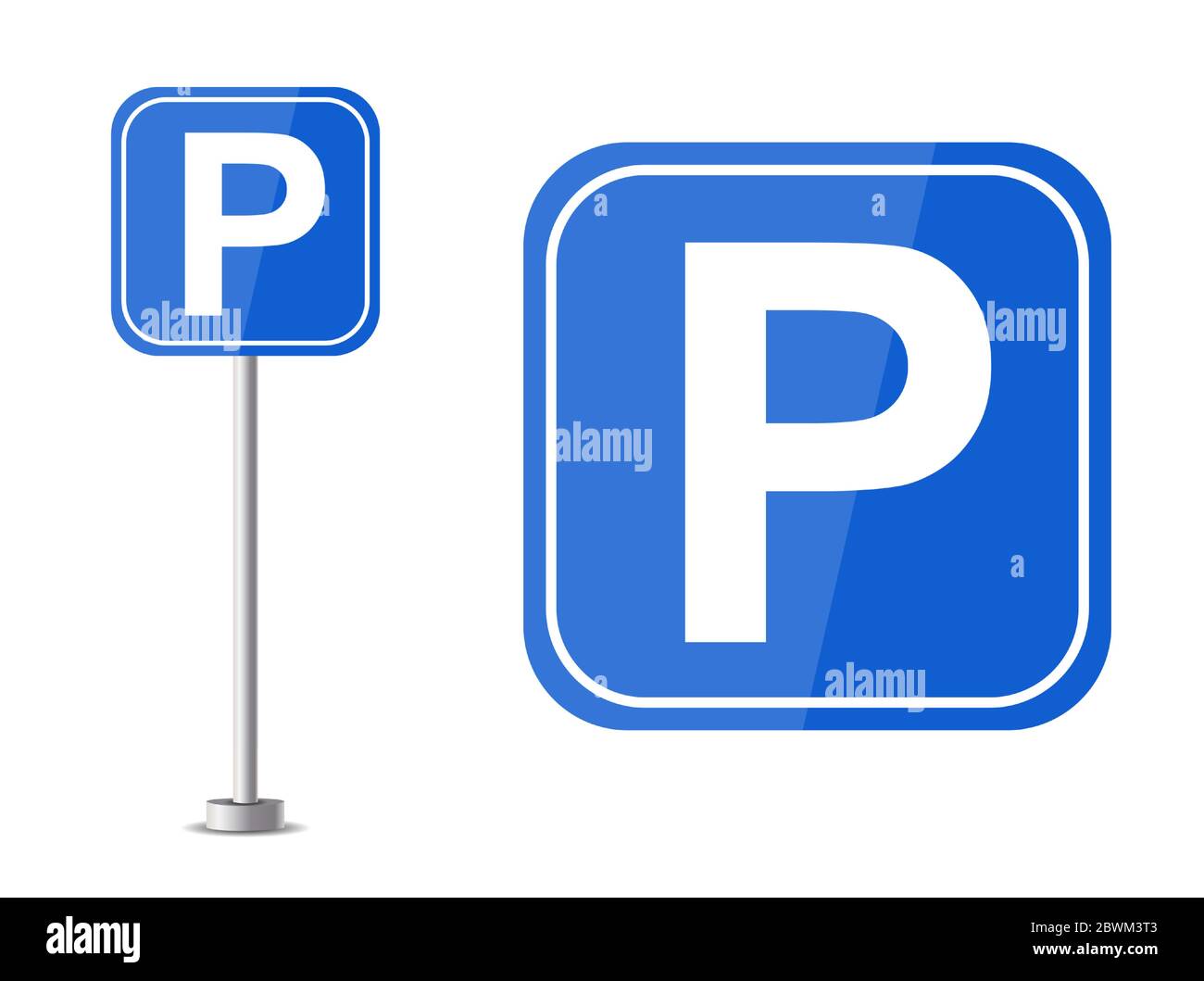 Parcheggio per auto. Cartello stradale blu con illustrazione Letter P. Vector Illustrazione Vettoriale
