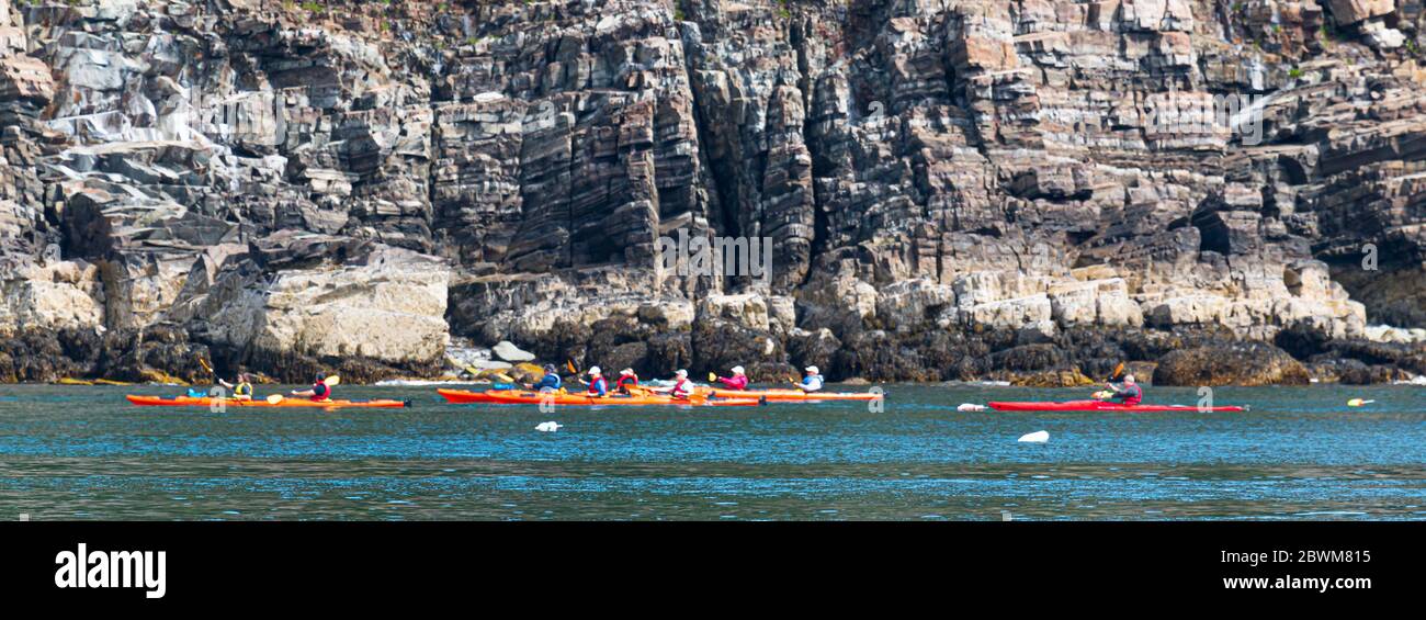 Bar Harbor, Maine, USA - 29 luglio 2017: Un gruppo di tour in kayak che si snodano intorno alla procupina islnad e le acque di Bar Harbor Maine USA. Foto Stock