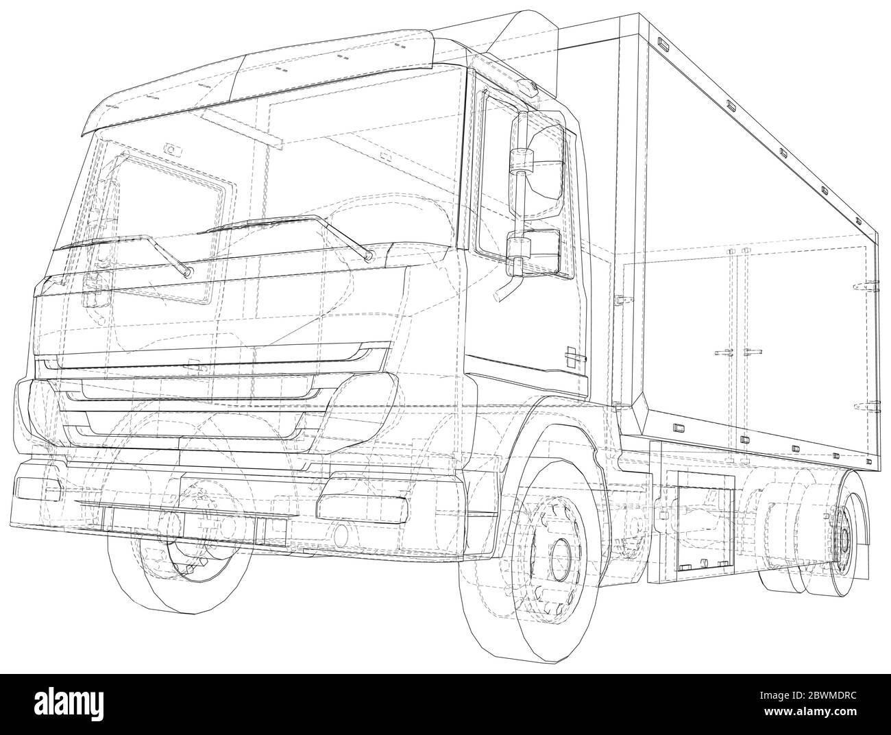 Telaio a filo Vector isolato camion commerciali su sfondo. Rendering vettoriale di 3d. Illustrazione Vettoriale