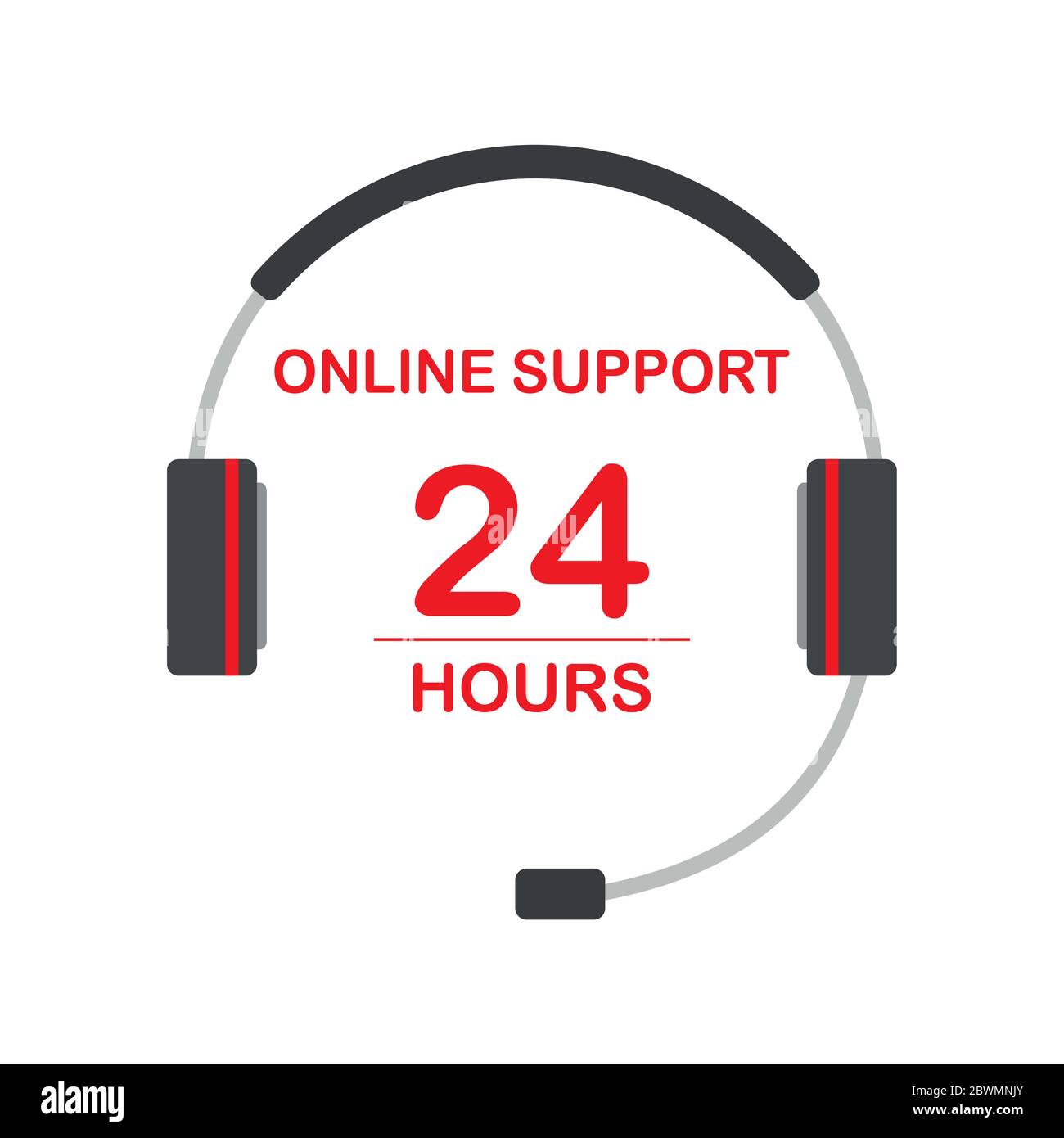 Concetto di servizio di supporto online, cuffie con microfono e testo isolato su sfondo bianco, illustrazione vettoriale cartoon Illustrazione Vettoriale