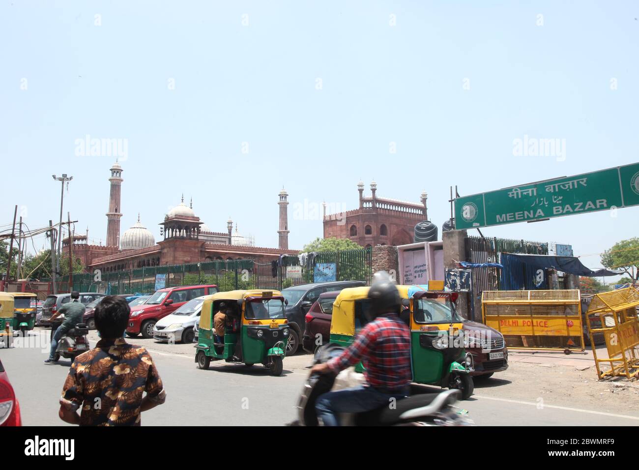 Moschea islamica Jama Masjid, Masjid-i Jahan-Numa, Vecchia Delhi, con cupole e minareti, la più grande moschea in India, Nuova Delhi, India (Pto © Saji Maramon) Foto Stock