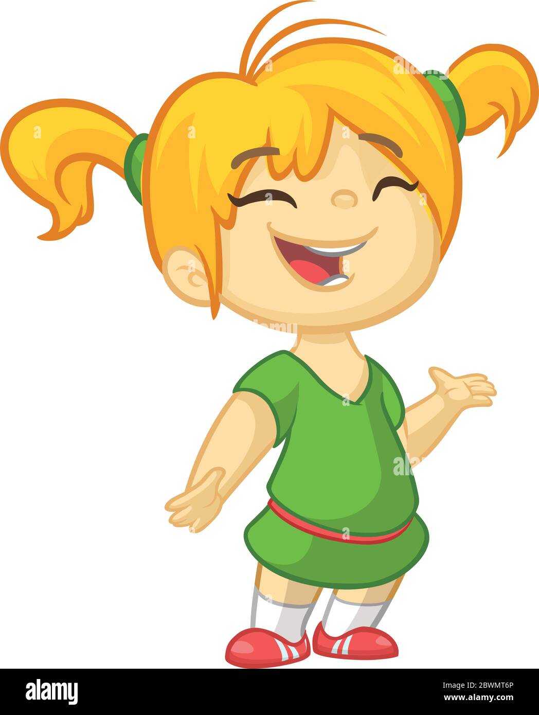 Immagine vettoriale cartoon a colori di una bambina carina. Bambina con  capelli biondi. Bambina in abito verde in piedi e sorridente su uno sfondo  bianco Immagine e Vettoriale - Alamy
