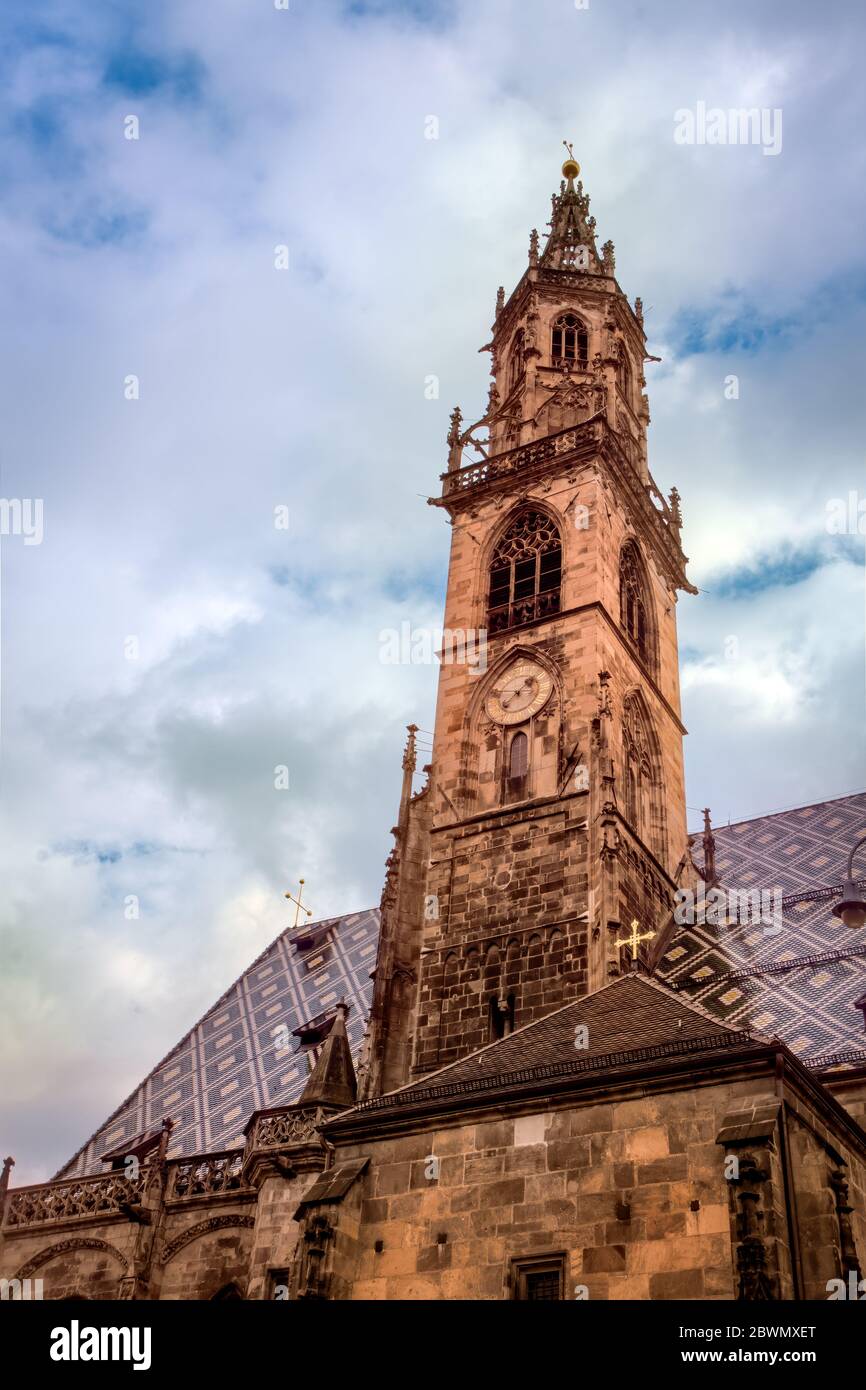 Campanile della Cattedrale di Maria Himmelfahrt, Bolzano, Italia Foto Stock