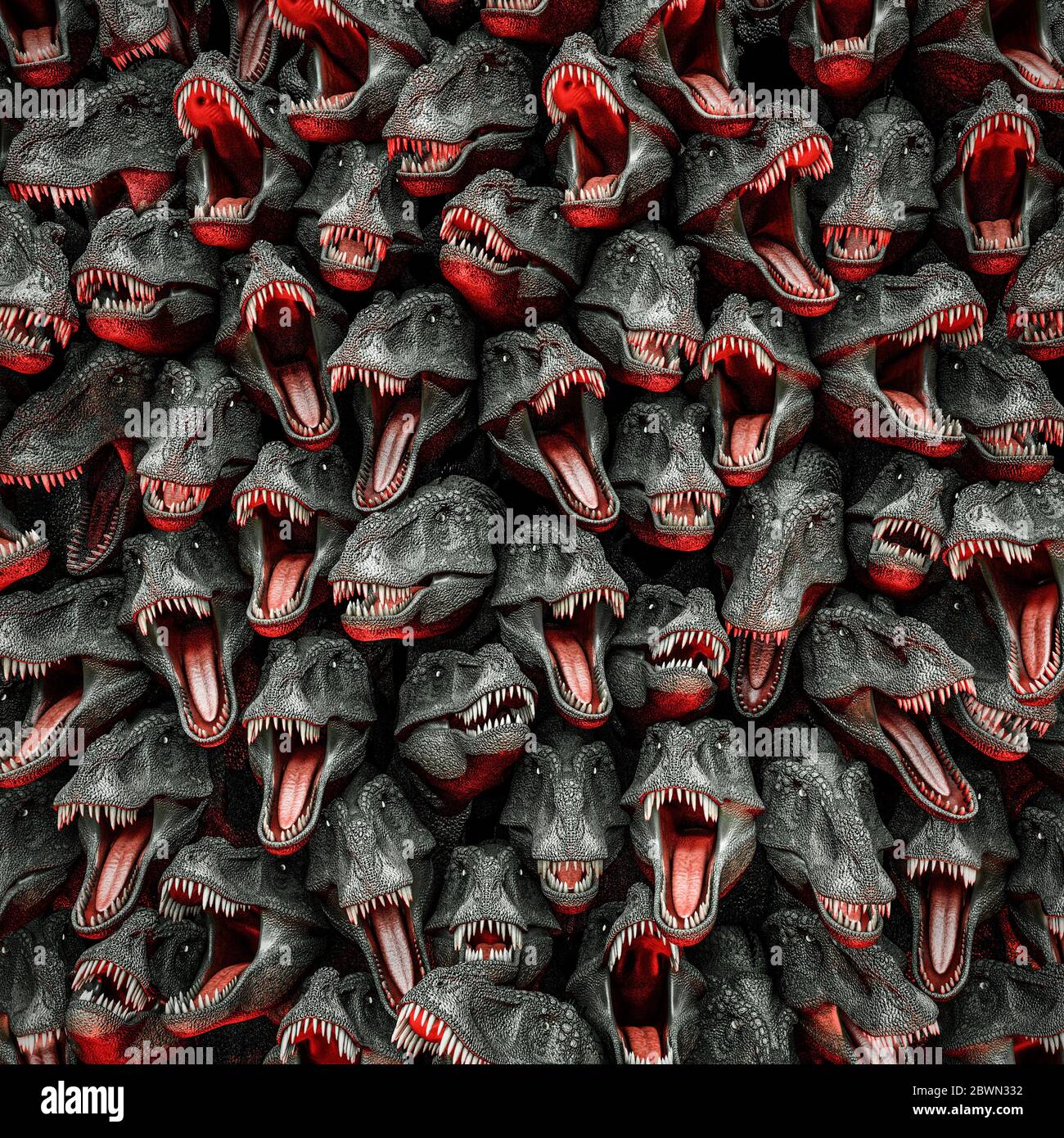 T-Rex alimentazione tempo / 3D illustrazione di feroce preistorico tirannosauro rex dinosauro orda Foto Stock