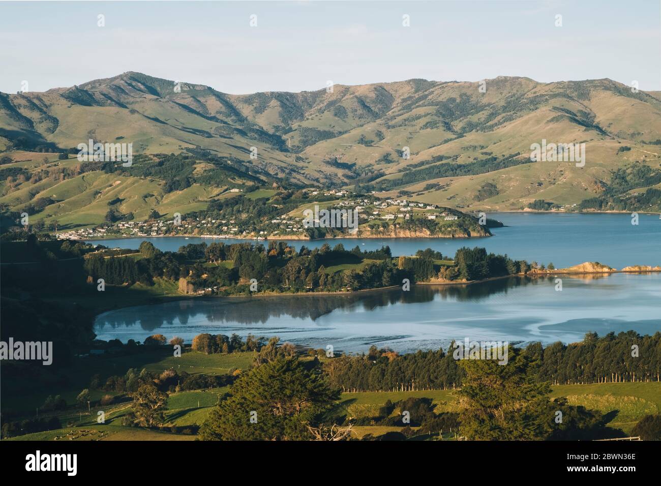 La penisola di Banks ha intrecciato i fiumi a Canterbury, Nuova Zelanda. Foto Stock