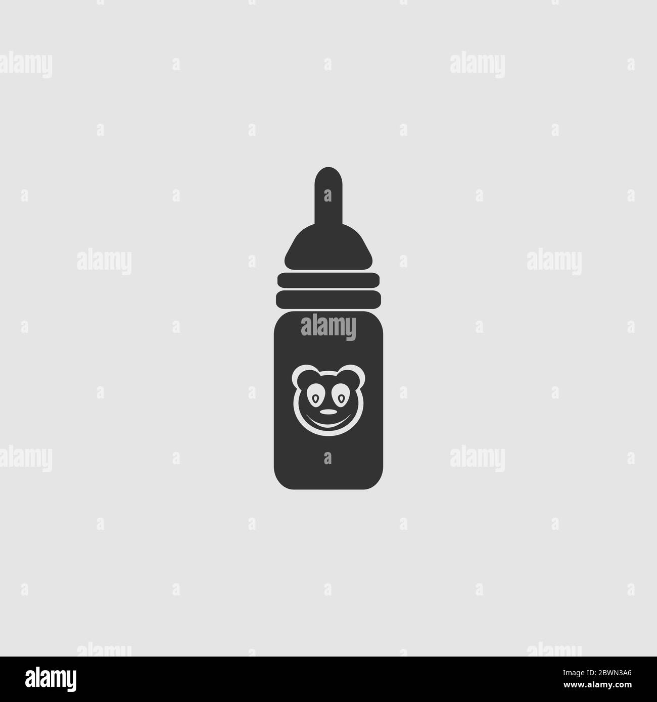 Icona del biberon piatta. Pittogramma nero su sfondo grigio. Simbolo dell'illustrazione vettoriale Illustrazione Vettoriale