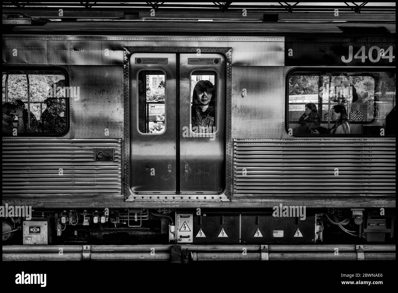Un carro ferroviario in bianco e nero Foto Stock