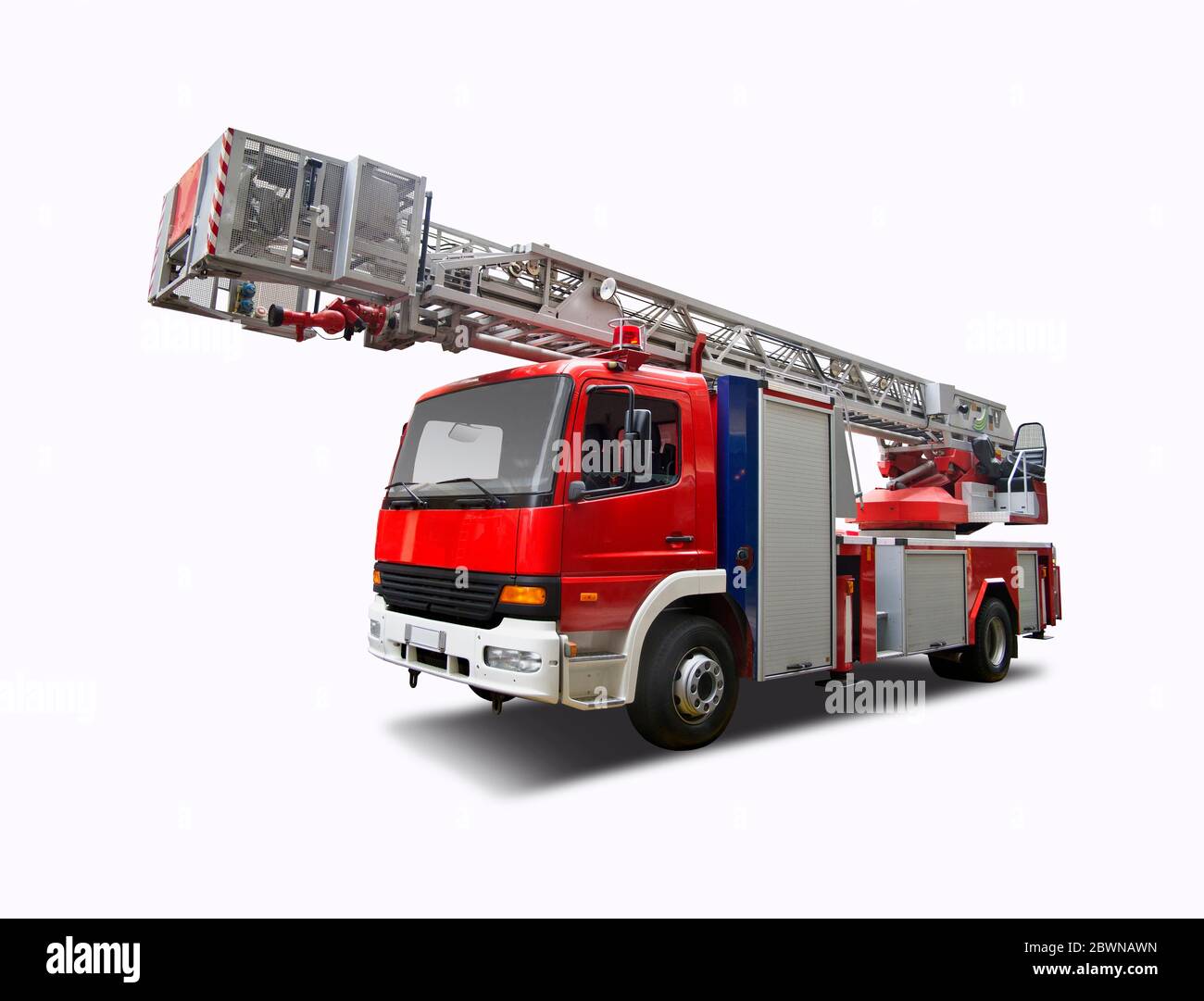 Gru per camion antincendio isolata in bianco Foto Stock