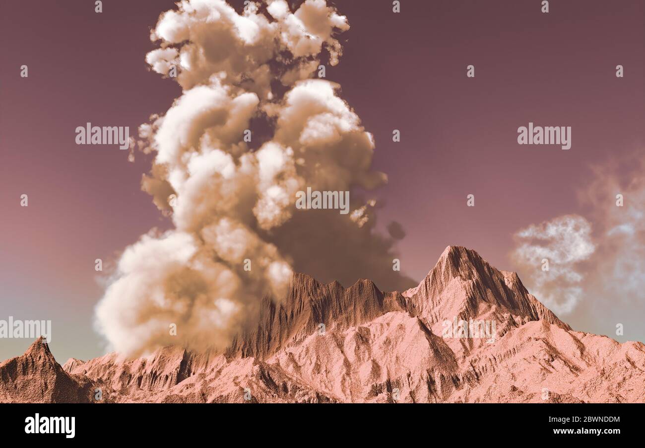 Eruzione vulcanica sulla isola di rendering 3D Foto Stock