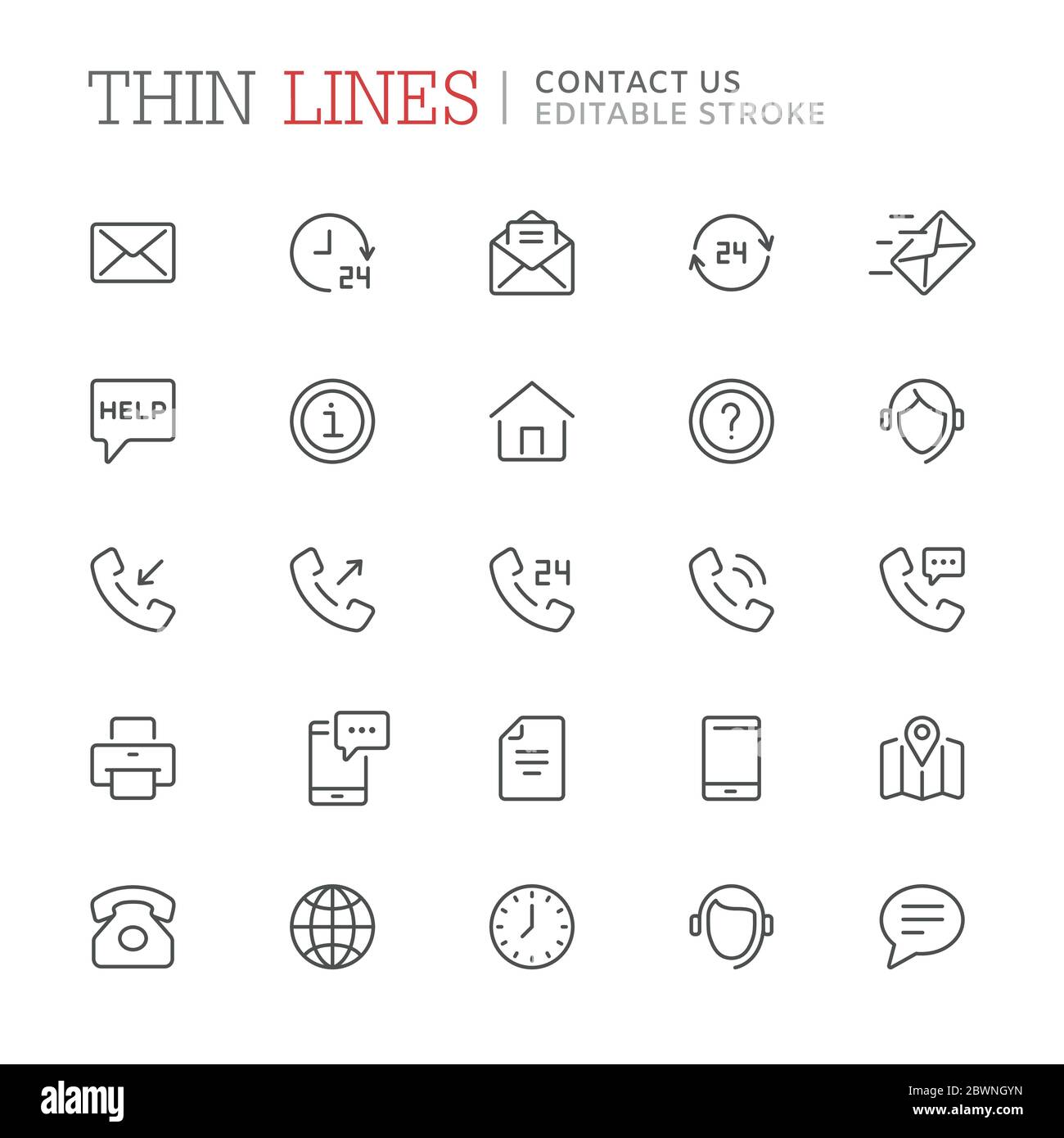 Raccolta di contatti icone relative alla linea. Tratto modificabile Illustrazione Vettoriale