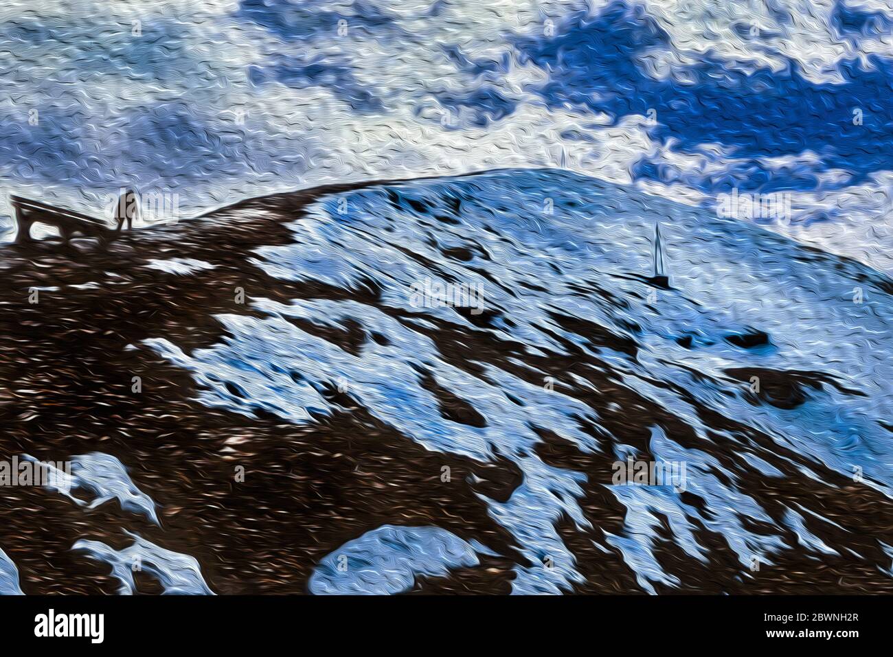 Rocce e neve sulla cima Chacaltaya Peak nel mezzo della catena montuosa della Cordillera Real. Vicino a la Paz, sull'altopiano andino della Bolivia. Foto Stock