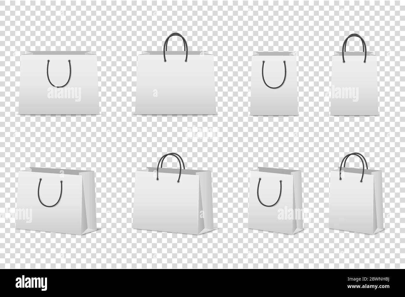 Set di sacchetti di carta bianca bianchi Vector isolato. Modello di progettazione per mockup. EPS10. Illustrazione Vettoriale