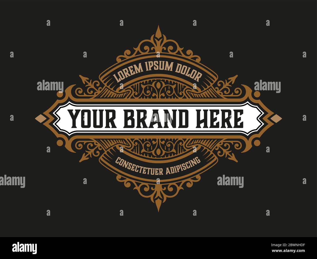 Logo vintage retro con ornamenti floreali Illustrazione Vettoriale