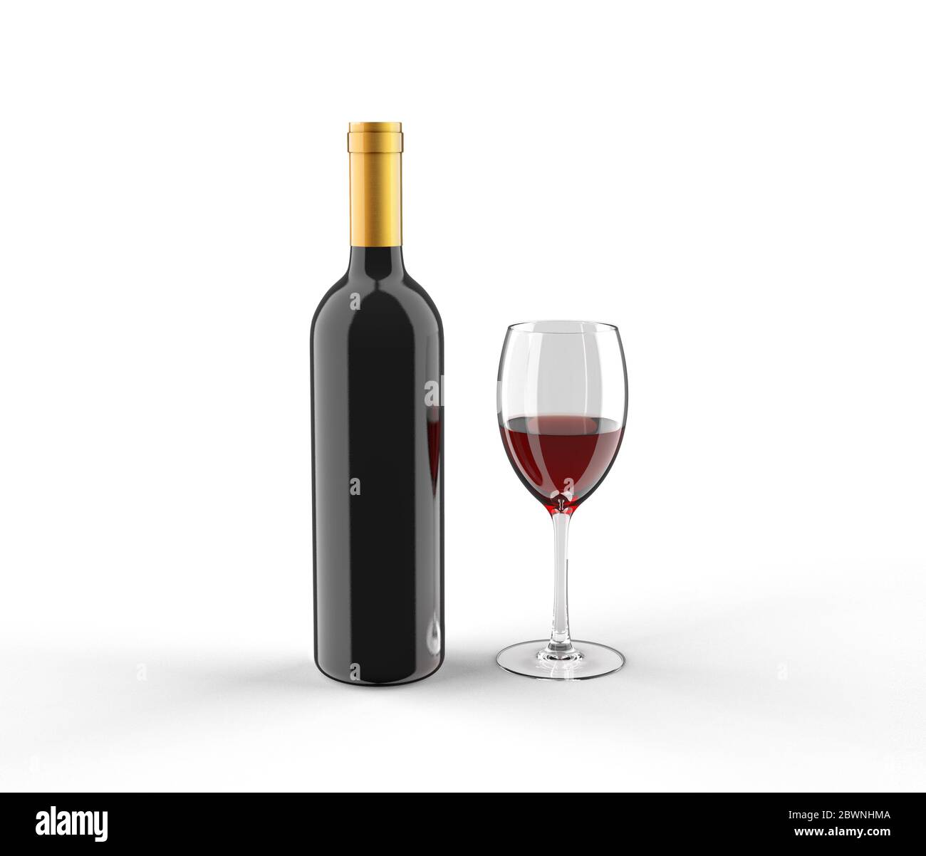 bottiglia di vino e bicchiere di mockup Foto Stock