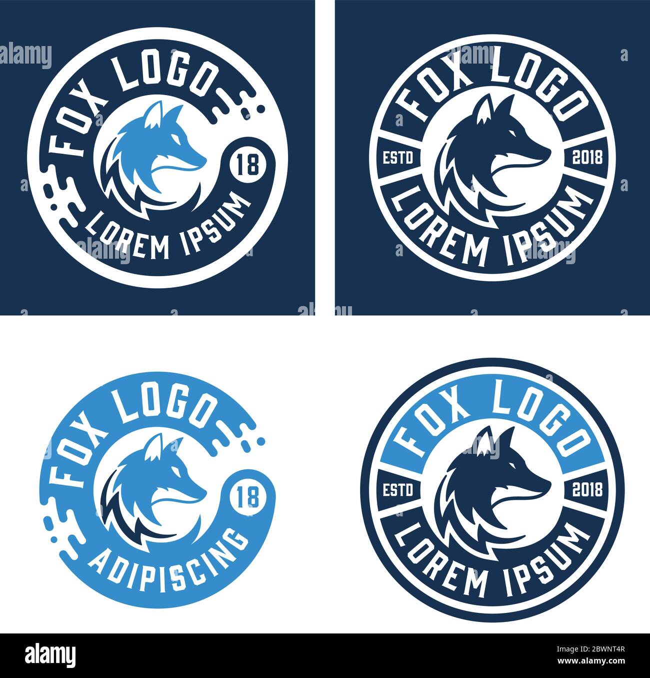 Set di quattro loghi Fox con forma circolare Illustrazione Vettoriale