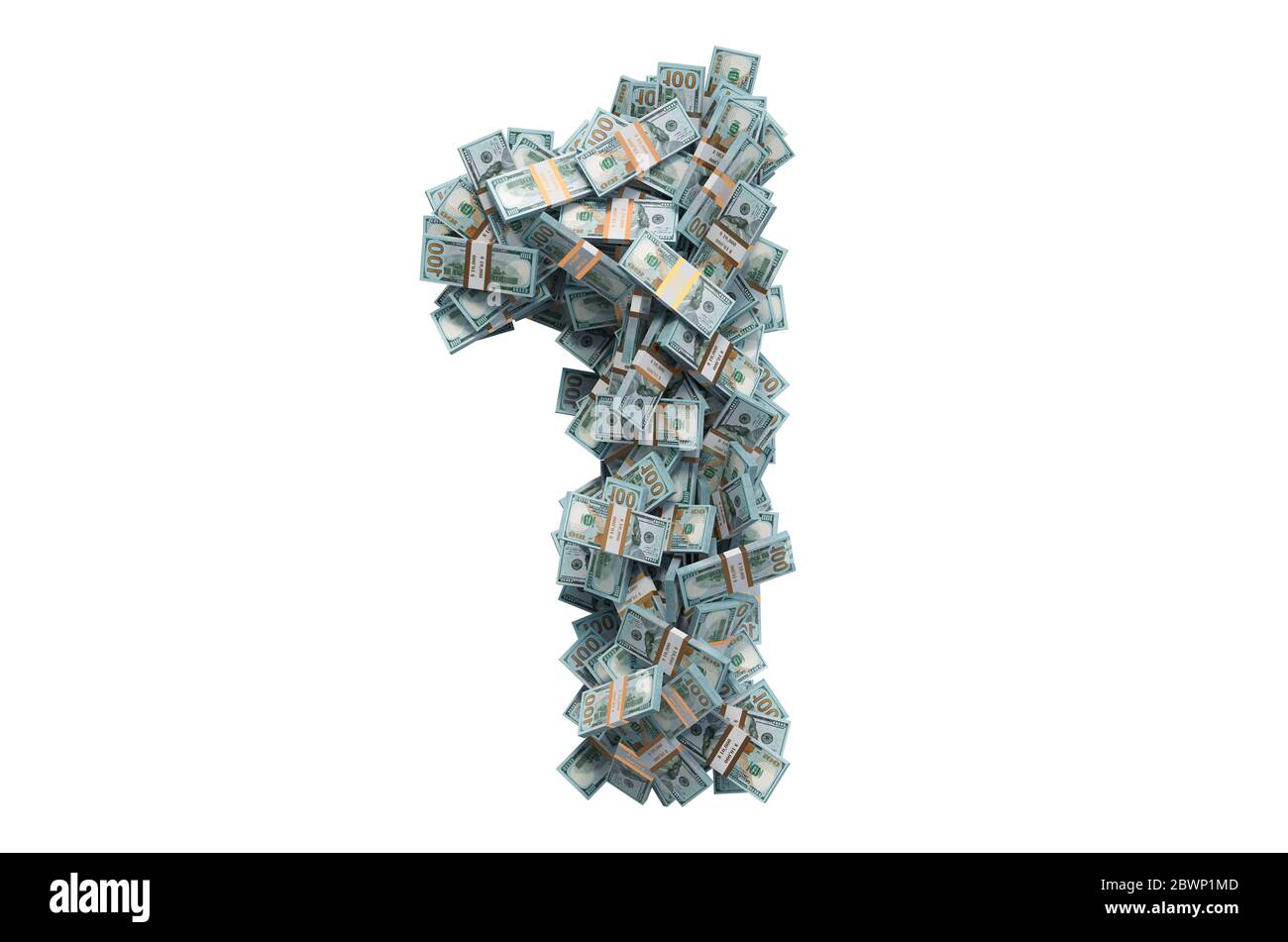Numero 1 da confezioni in dollari. Rendering 3D isolato su sfondo bianco Foto Stock