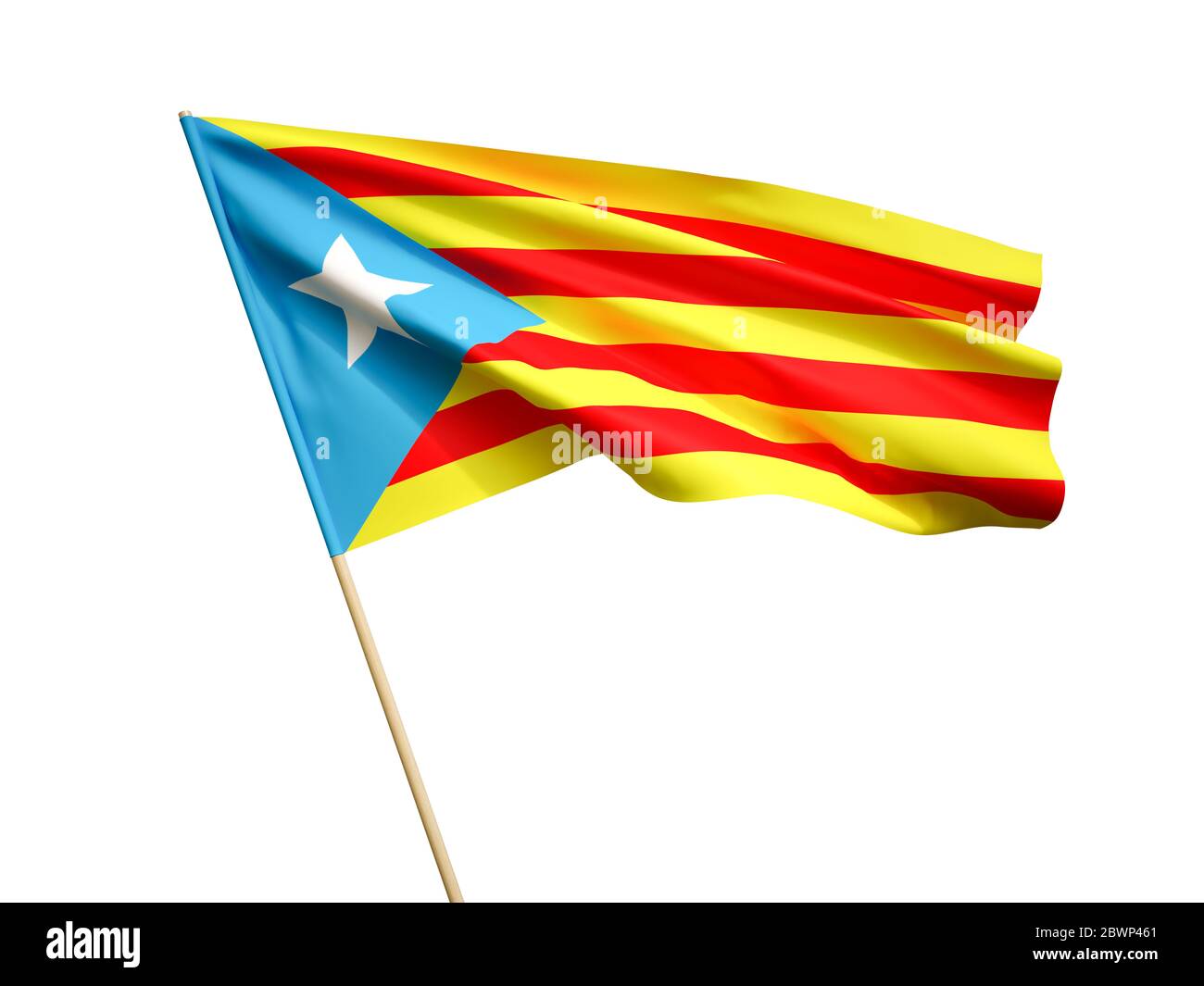 Onda bandiera catalana isolato su sfondo bianco illustrazione 3D Foto Stock