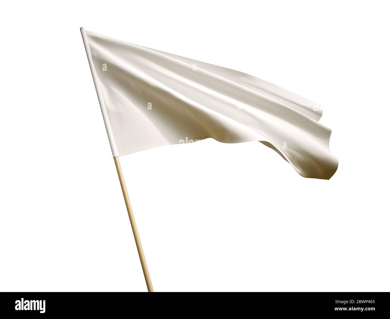 Immagine 3D con bandiera bianca ondulata su sfondo bianco Foto Stock