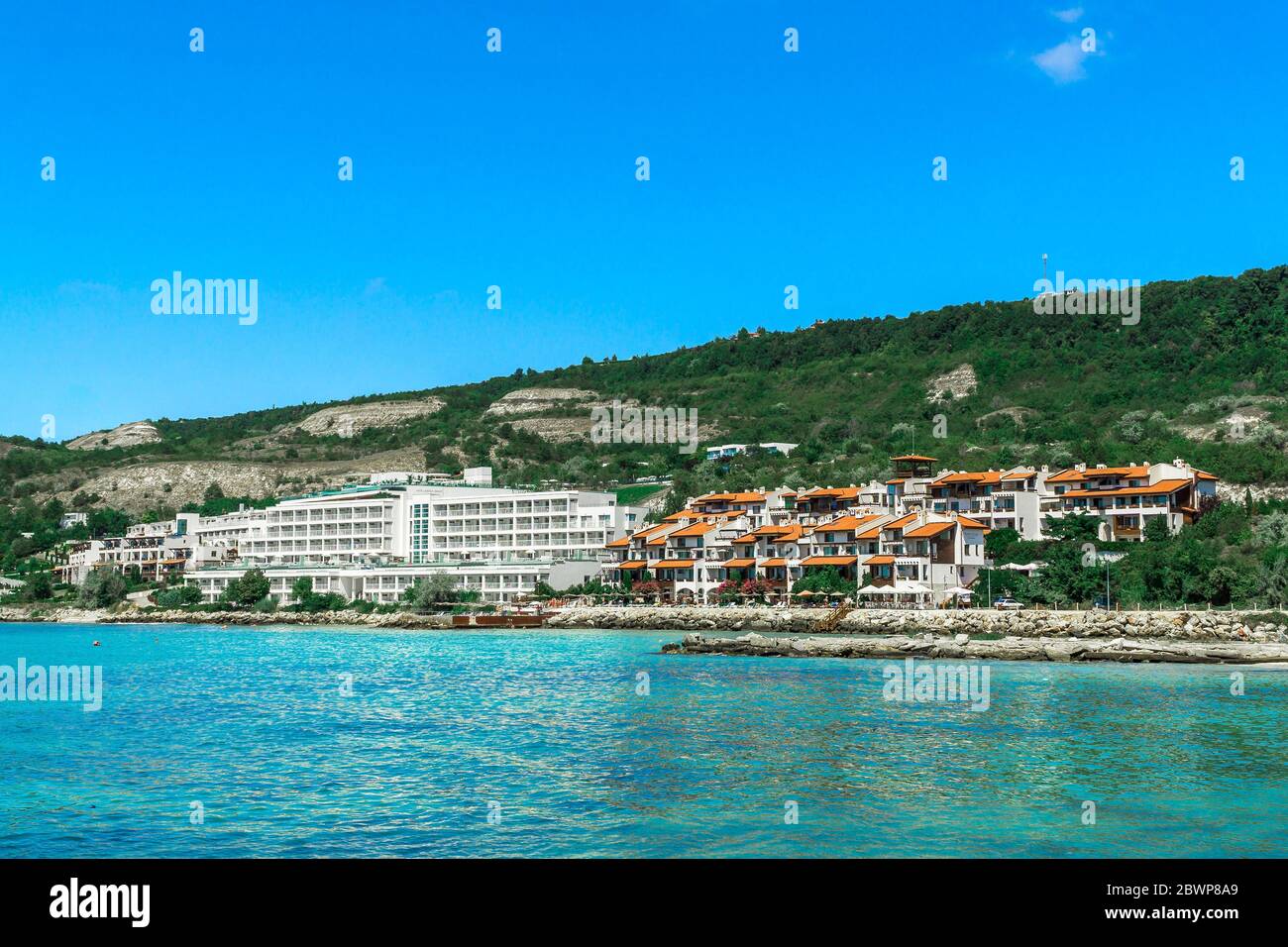 Bulgaria, Ikantalka: Strutture per le vacanze lungo la parte settentrionale della costa bulgara del Mar Nero. Foto Stock