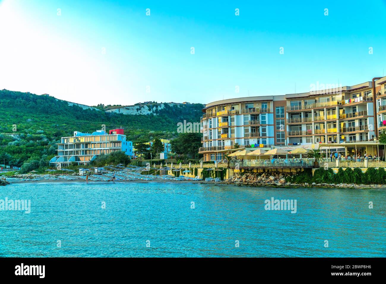 Bulgaria, Ikantalka: Strutture per le vacanze lungo la parte settentrionale della costa bulgara del Mar Nero. Foto Stock