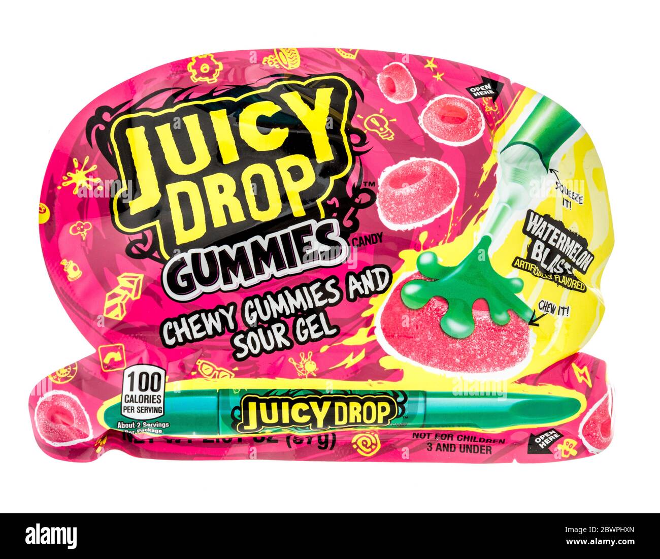 Winneconne, WI - 2 giugno 2020: Un pacchetto Juicy Drop carames caramelle su uno sfondo isolato Foto Stock