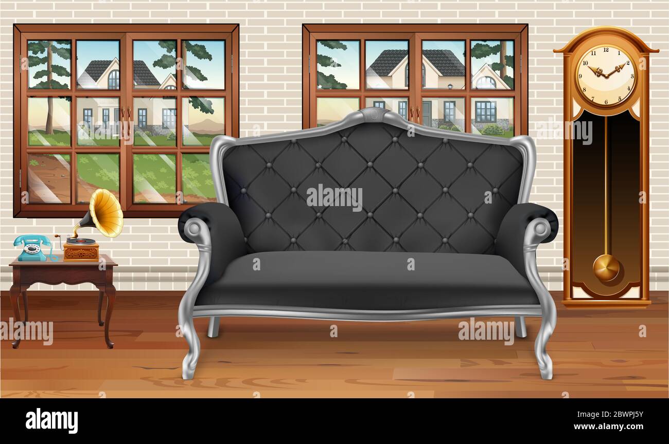 fatevi un'illustrazione del divano grigio in una sala Illustrazione Vettoriale
