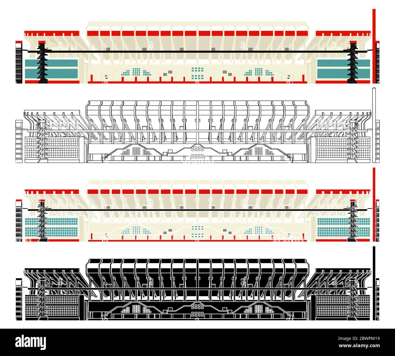 Stadio monumentale con vista frontale Illustrazione Vettoriale