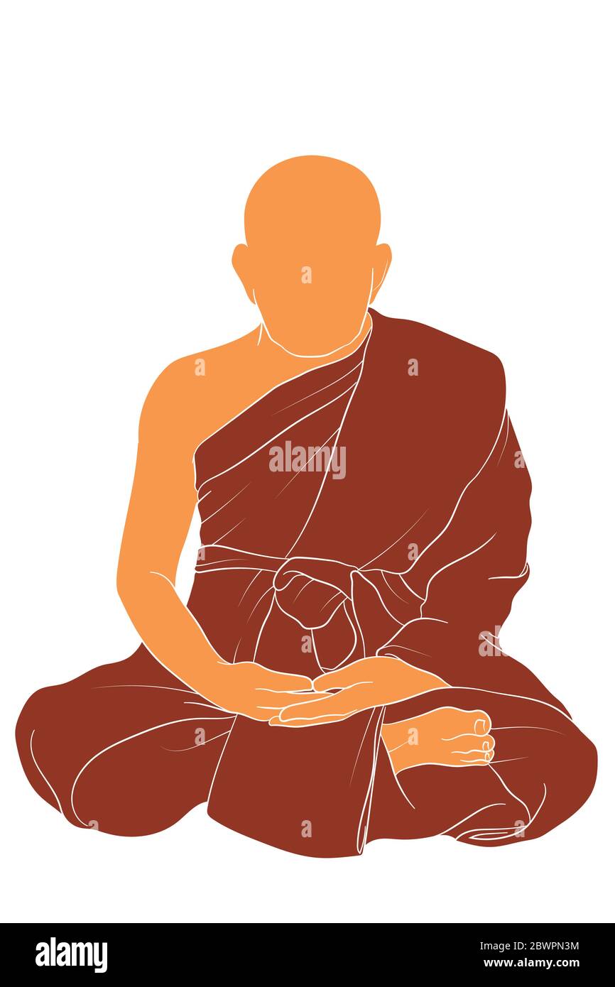 Illustrazione vettoriale EPS 10 silhouette monaco in Buddha religione meditare a terra. Illustrazione Vettoriale